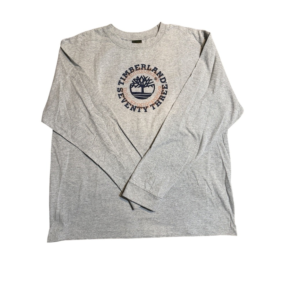 Timberland Mens XL Gray L/S Graphic T-Shirt Tree Logo Est 1973 Orig Boot Makers